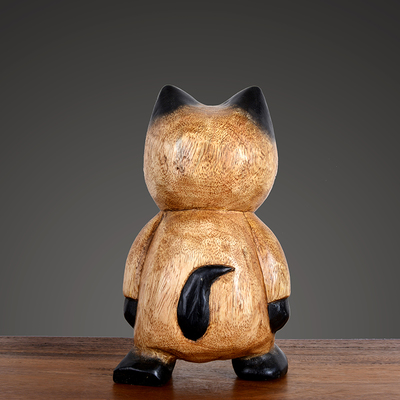 泰国实木雕刻小猫木雕摆件木制工艺品猫咪客厅书房工艺品桌面摆件